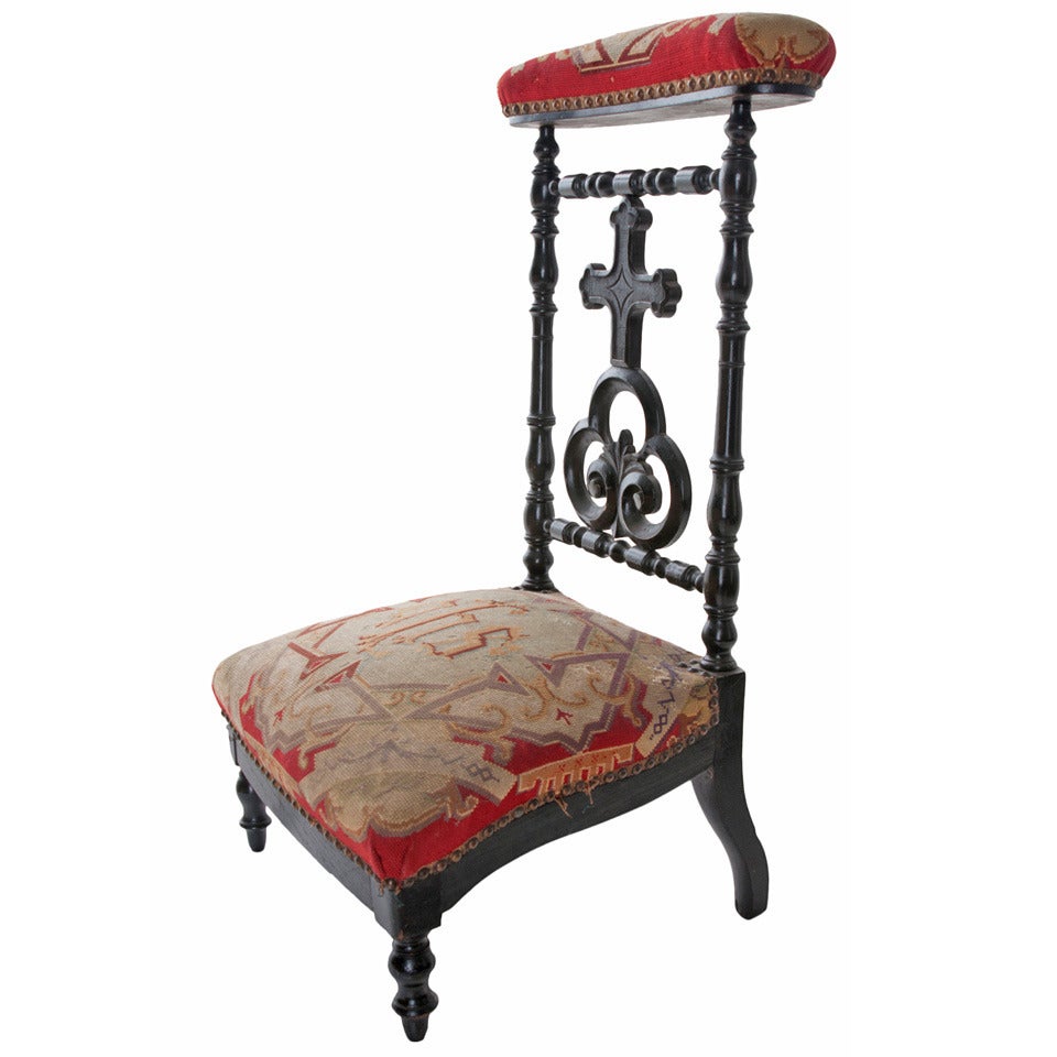 French 19th Century Ebonized Wood & Tapestry Prie Dieu