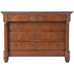 French 19th Century Empire Mahogany and Marble-Top Commode