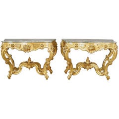 Pair of Early 1900
s Italian Gilt Consoles