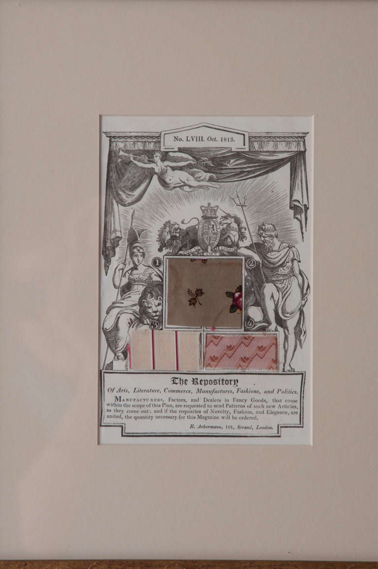 Ensemble anglais de quatre imprimés/pages originales du magazine Repository of Arts & Science  
NON. LX. Déc. 1813.
NON. LVIII. Oct. 1813.
NON. LIV. Juin 1813.
NON. LIX. Nov. 1813.
The Repository of Art & Science est un magazine qui tenait le haut