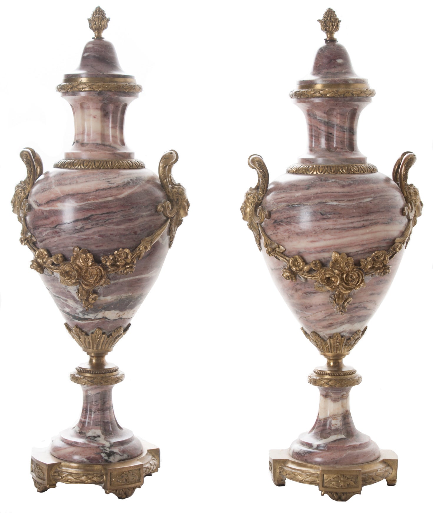 French 19th Century Pair of Purple Marble & Bronze Cassolettes