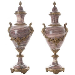 French 19th Century Pair of Purple Marble & Bronze Cassolettes 7
