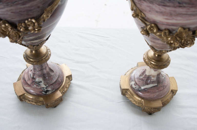 Louis XVI French 19th Century Pair of Purple Marble & Bronze Cassolettes