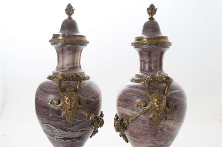 French 19th Century Pair of Purple Marble & Bronze Cassolettes 3