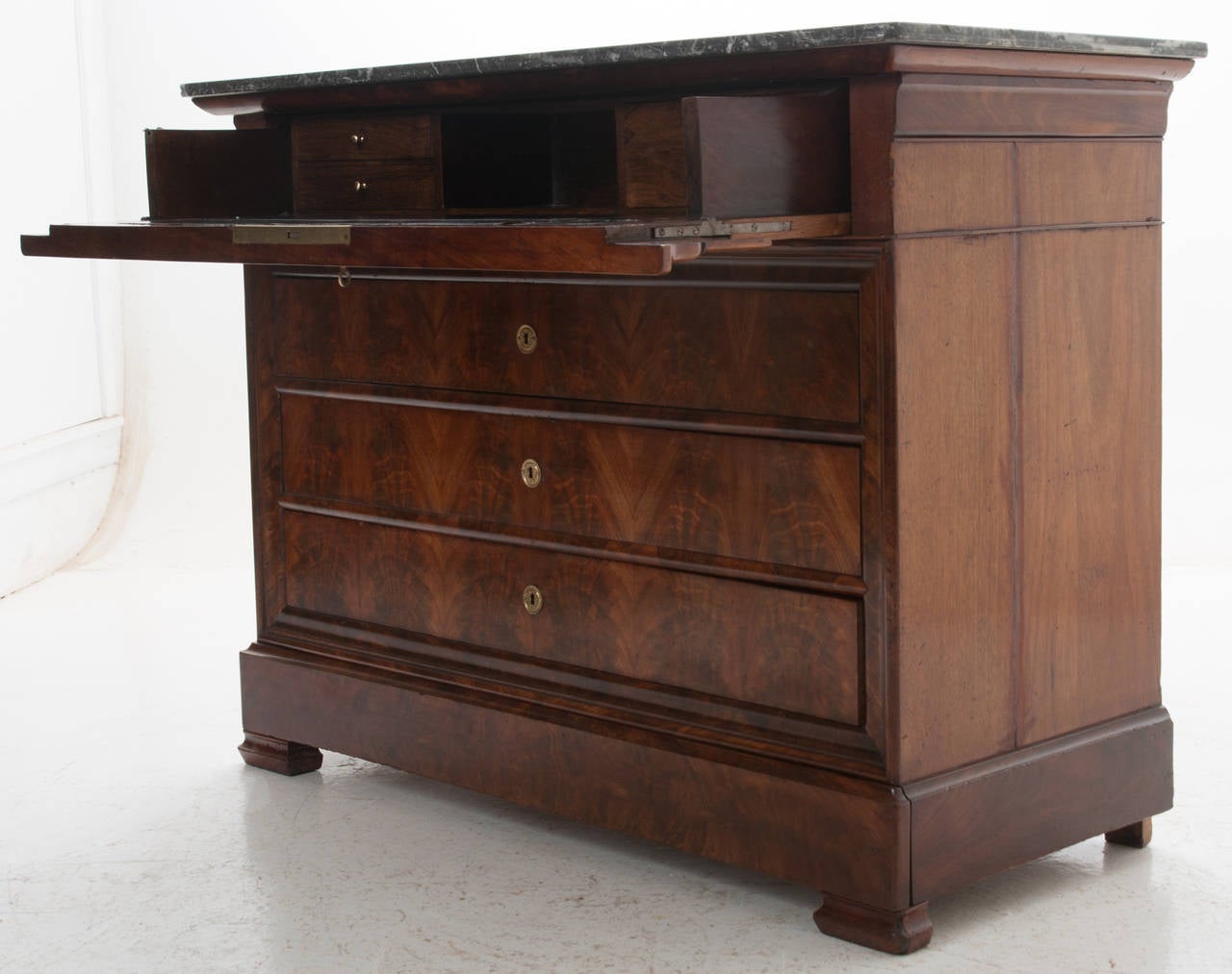 Mid-19th Century French 19th Century Louis Philippe Burled Walnut & Marble Commode / Secretary