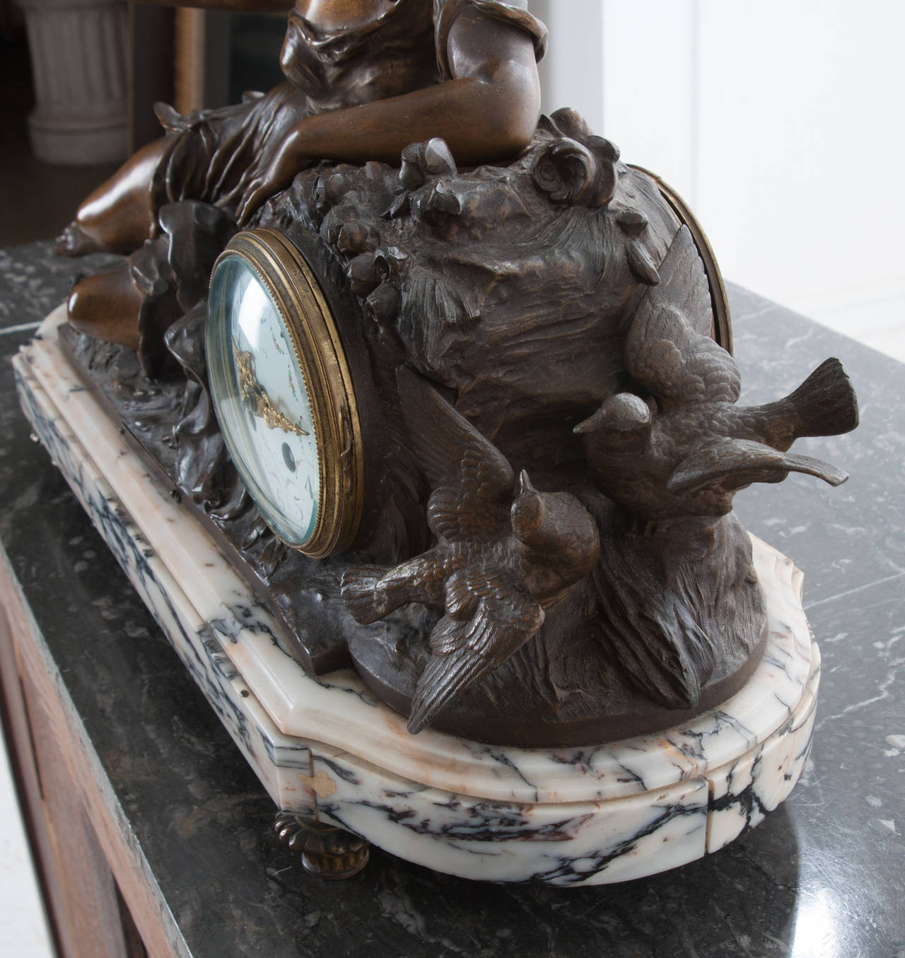 French Metal & Marble Mantle Clock by F. Moreau 