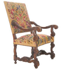 French 19th Century Louis XVI Carved Walnut and Tapestry Armchair