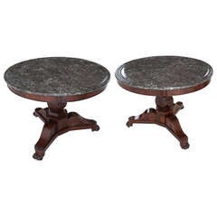 French Pair of 19th Century Regency Rosewood & Marble Center Tables