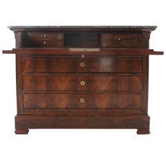 French 19th Century Louis Philippe Burled Walnut & Marble Commode / Secretary