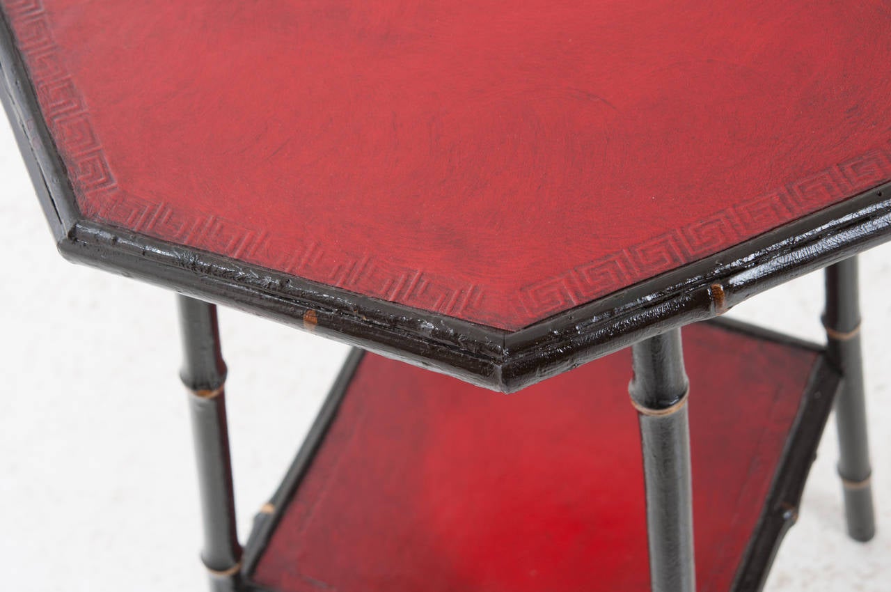 English 19th Century Painted Bamboo & Red Leather Octagon Table