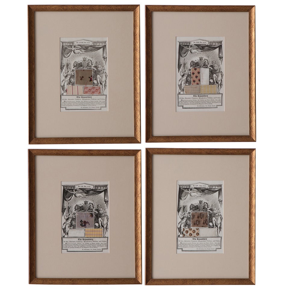 Ensemble de 4 estampes anglaises du 19ème siècle, The Repository en vente