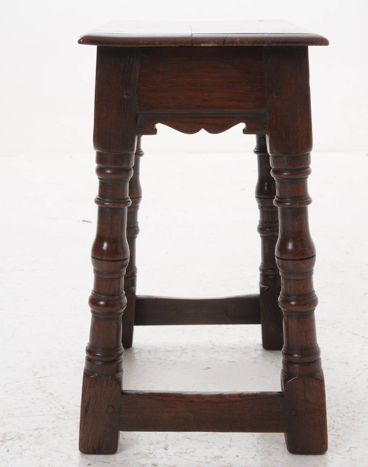 English 19th Century Carved Elm Joint Stool 1