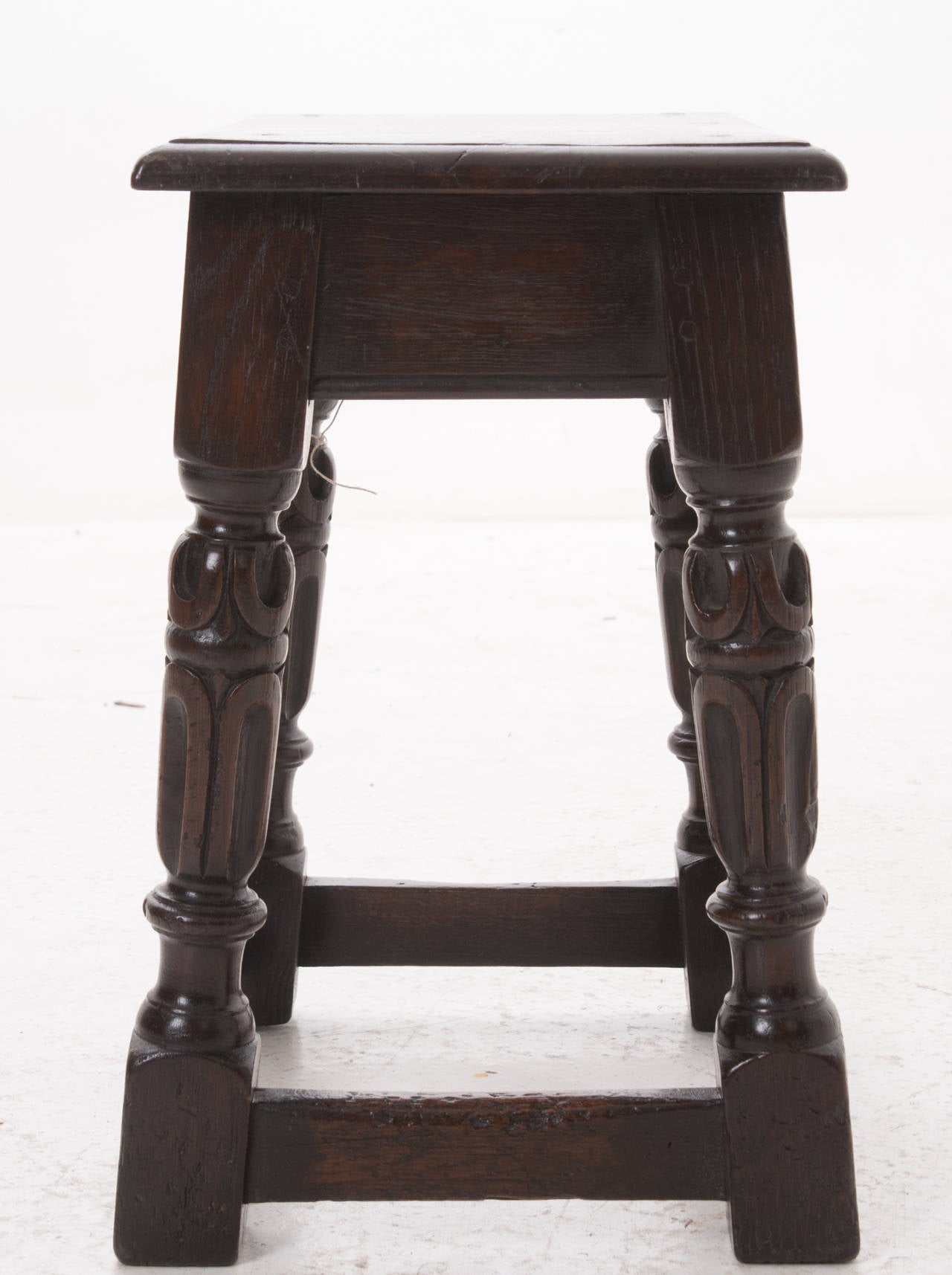 English 19th Century Carved Oak Joint Stool 1