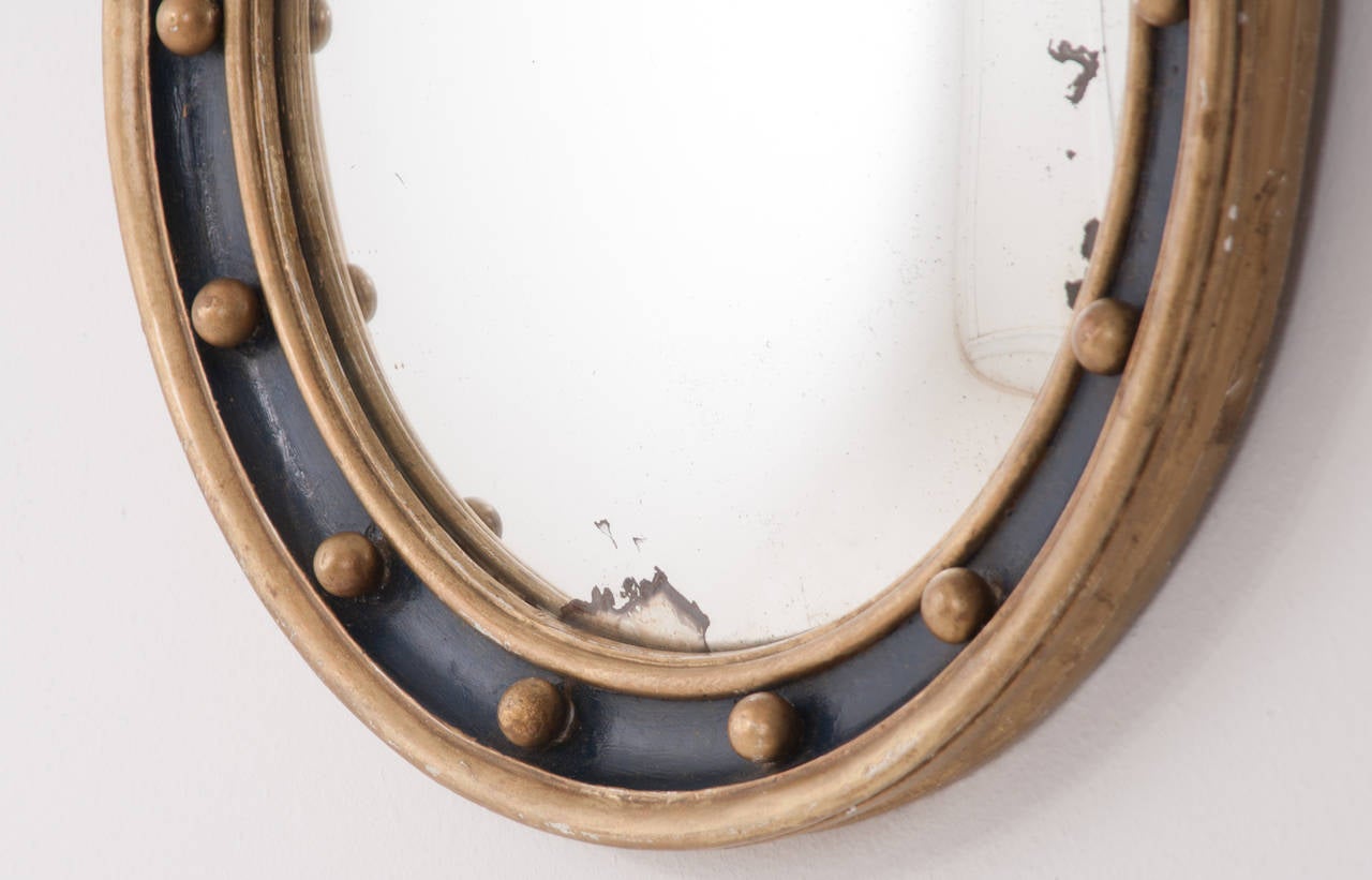 English 19th Century Painted & Gold Gilt Convex Mirror In Good Condition In Baton Rouge, LA