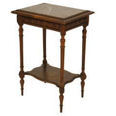 Vintage French Carved Walnut & Marble Side Table