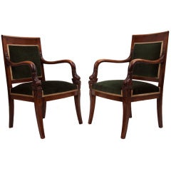 Antique Pair of French Empire 19th Century Fauteuils