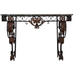 French Early 20th Century Painted Gilt Iron Console