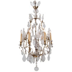 French Louis XVI Style 19th Century Brass and Crystal Chandelier