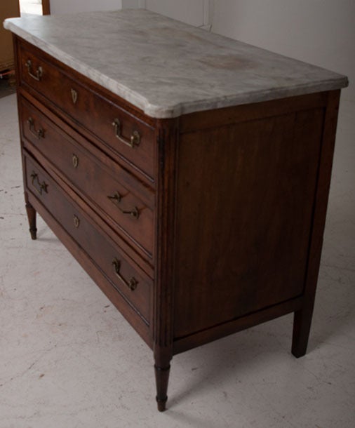 French 19th Century Walnut & Marble Top Commode 1