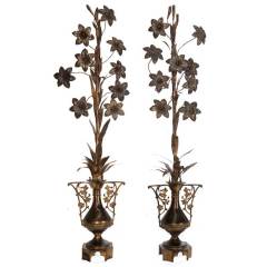 Italian Pair of 19th Century Brass Flower Urns