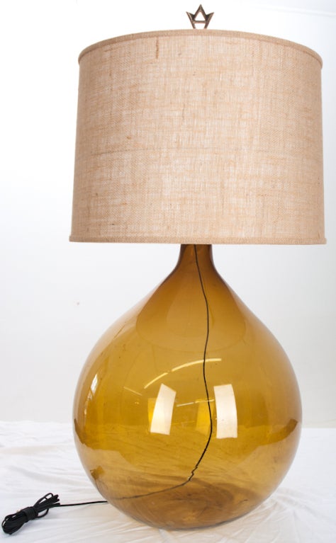 French amber tented large wine keg turned into a lamp, wonderful pop of elegant lighting in any room.
