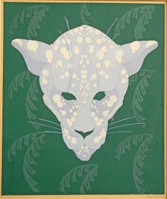 "Leopardo moteado", pintura Art Déco en verde y bígaro de Kleinhenz