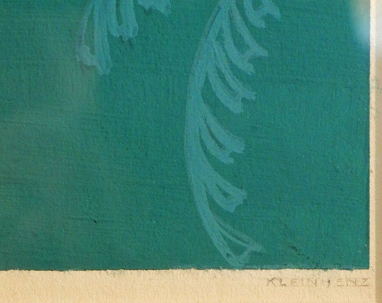 Art-Déco-Gemälde „Spotted Leopard“ in Grün und Periwinkle von Kleinhenz (Gemalt) im Angebot