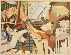 Vintage "From Log to Newsprint, " Newspaper Lobby Mural Study