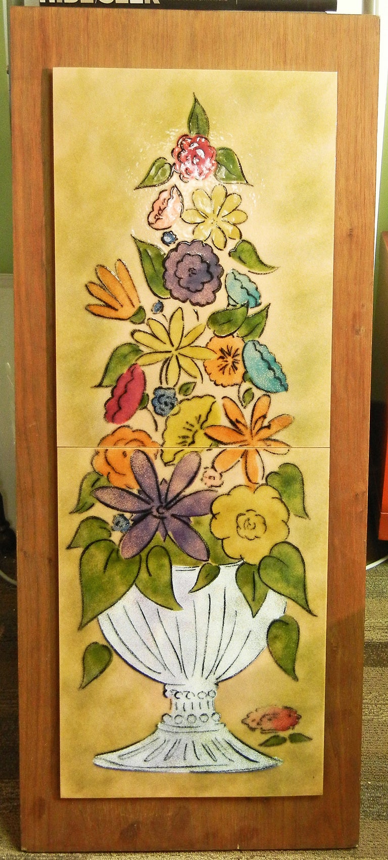 Pair of Fine Panels with Fruit and Flowers, Enamel on Walnut In Excellent Condition For Sale In Philadelphia, PA
