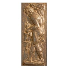 "Vulcan and Chronos, " Rare Gilded Iron Panels with Nude Males