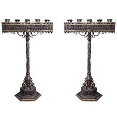 Pair of Large, Rare Bronze Candelabra by Oscar Bach, Signed