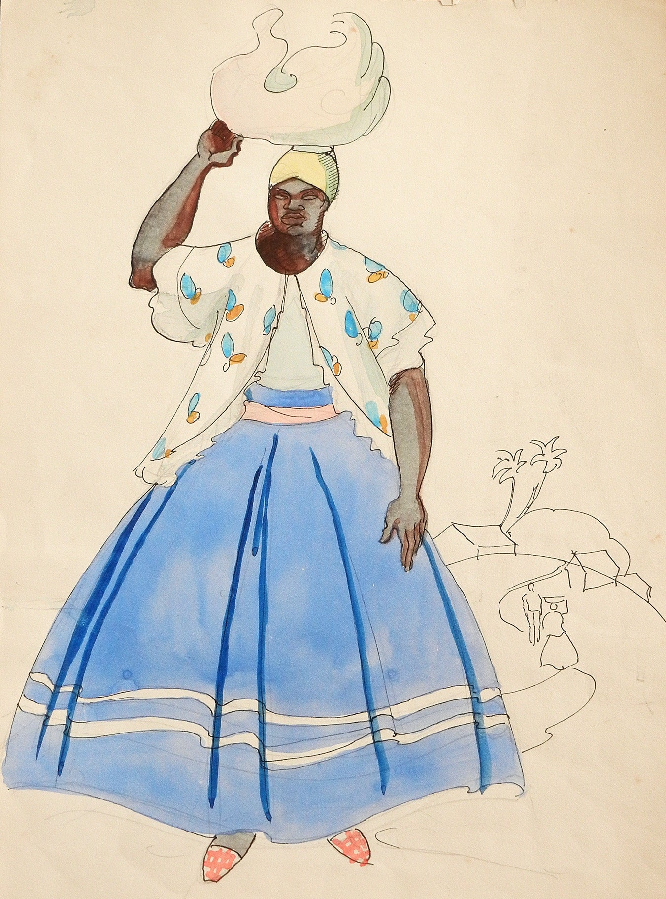 "Brazilian with Blue Skirt, " Watercolor by Robert Lee Eskridge