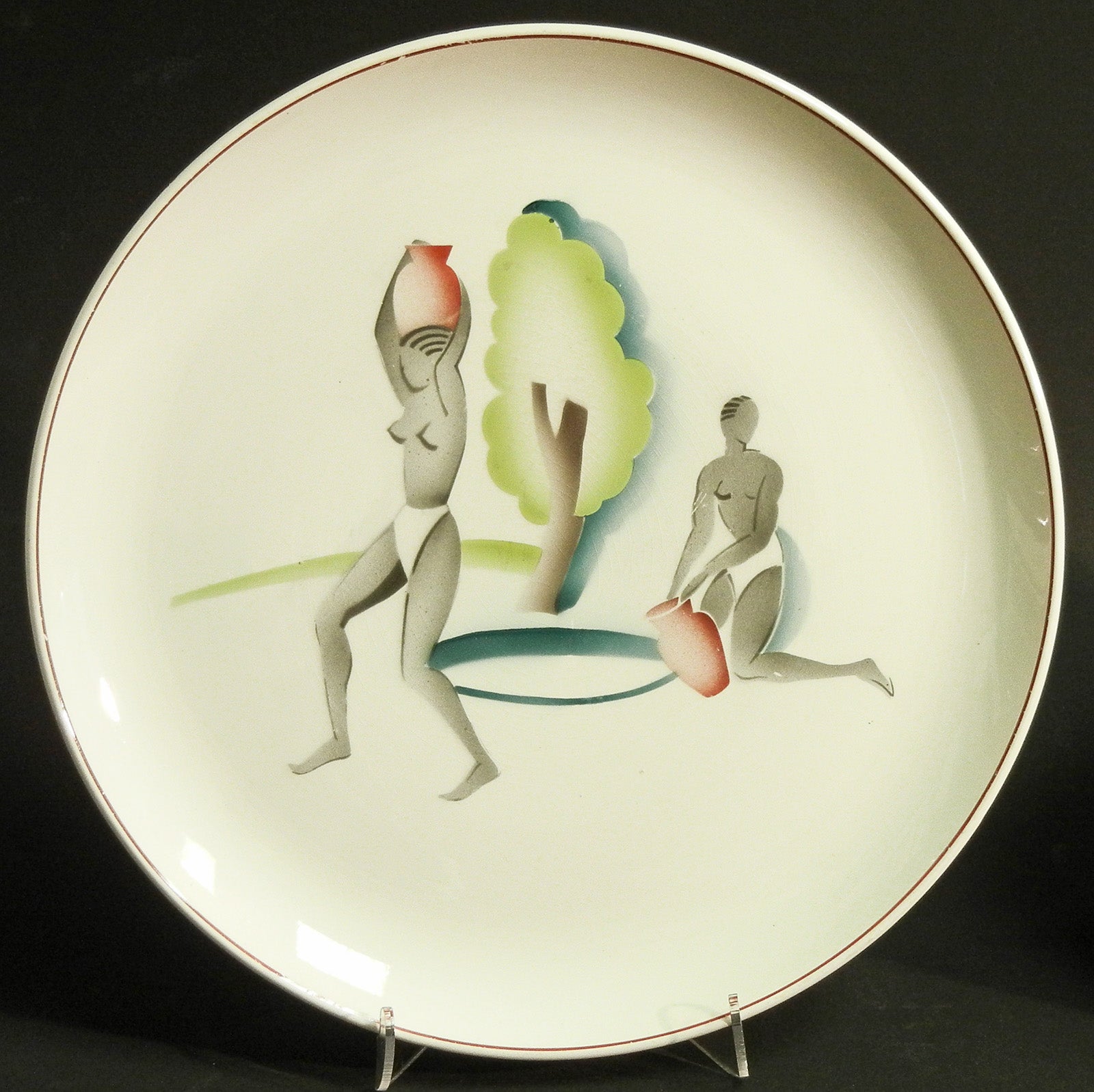 "Africans with Jars, " Rare Art Deco Charger by Andlovitz for Societa Ceramica For Sale