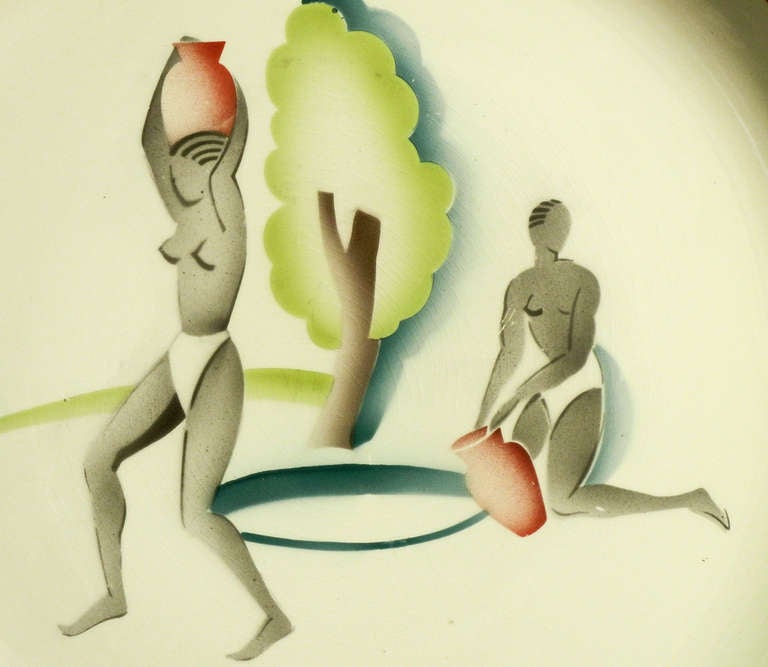 Seltene Art-Déco-Platte „Africans with Jars“ von Andlovitz für Societa Ceramica (Art déco) im Angebot