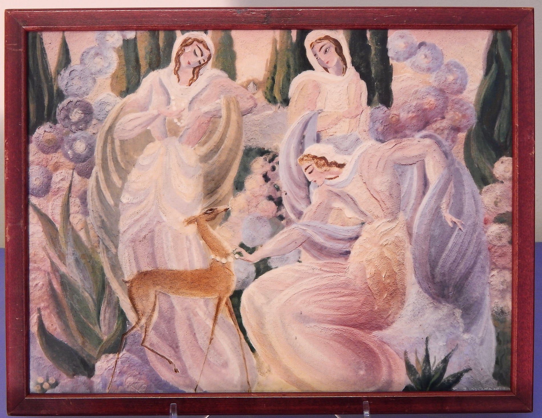"Garlanding the Fawn with Pearls, " Art Deco Masterpiece, Ceramic Panel