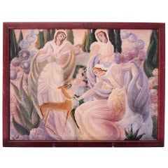 "Garlanding the Fawn with Pearls, " Art Deco Masterpiece, Ceramic Panel