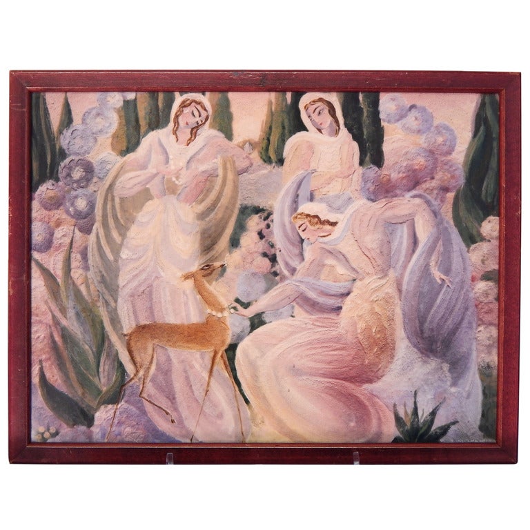 Art-Déco-Meisterwerk "Garlanding the Fawn with Pearls", Keramikplatte