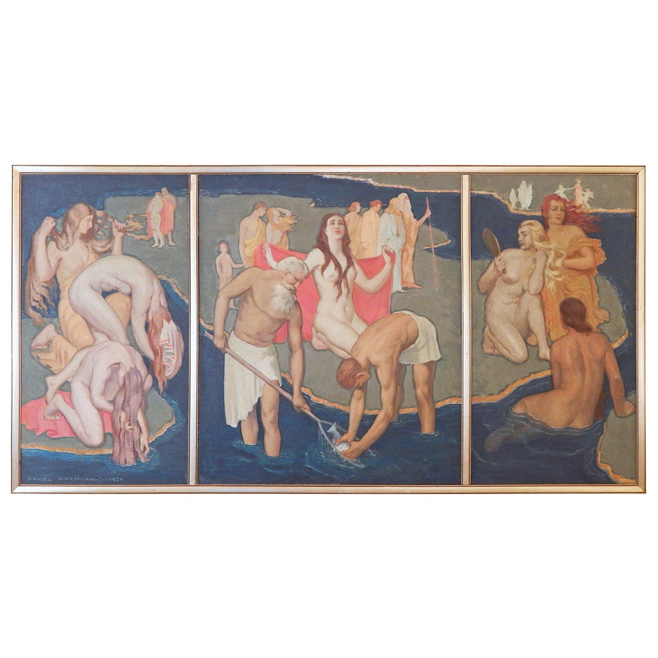 "Parable, " Large Art Deco Triptych Mural with Nudes by MacMorris, 1934