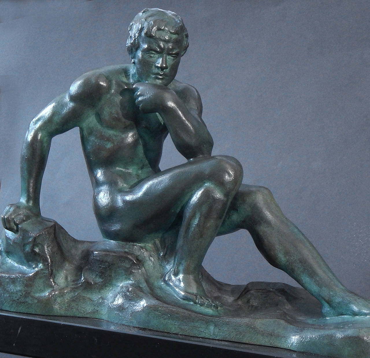 A handsome bronze with a beautiful patina, this very rare sculpture by Alexandre Ouline won First Prize in the Seine et Marne agricultural fair in 1954. Ouline is best known for a series of bronzes that depicted male figures performing feats of