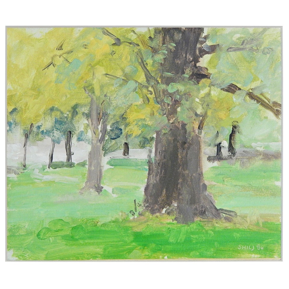 "Big Trunk, Yellow and Green, " Early Painting by Stuart Shils, 1986