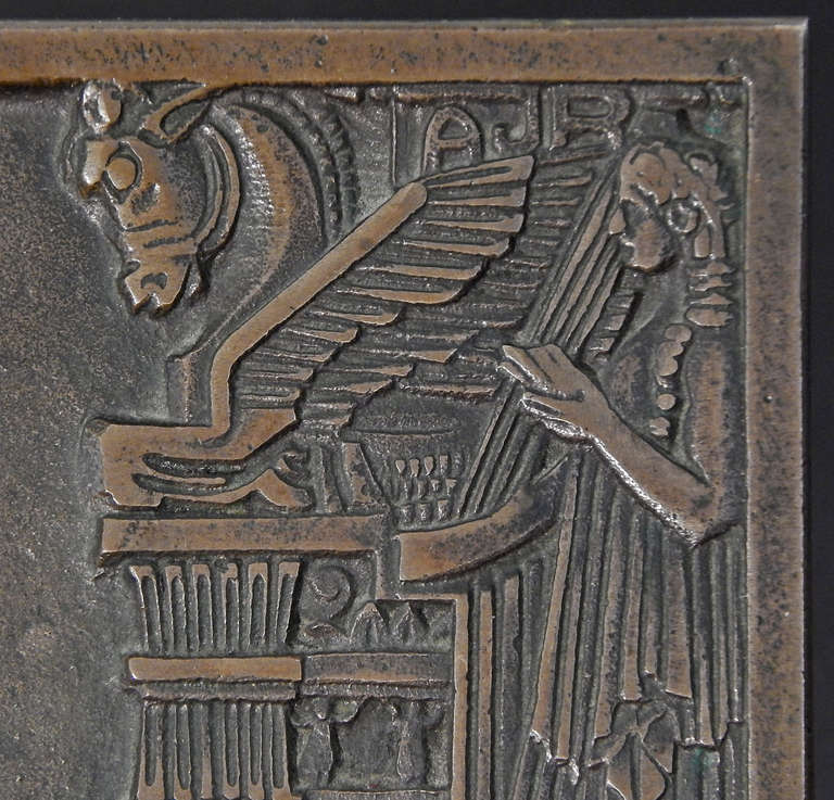 Mid-20th Century Rare and Important Art Deco Bronze Desk Clock with Assyrian Motif, Los Angeles
