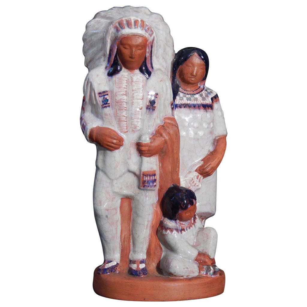 "Chef indien et famille":: importante sculpture de Seaver datant de l'ère WPA:: années 1930