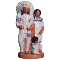 Vintage "Indian Chief and Family, " Important WPA-Era Sculpture by Seaver, 1930s