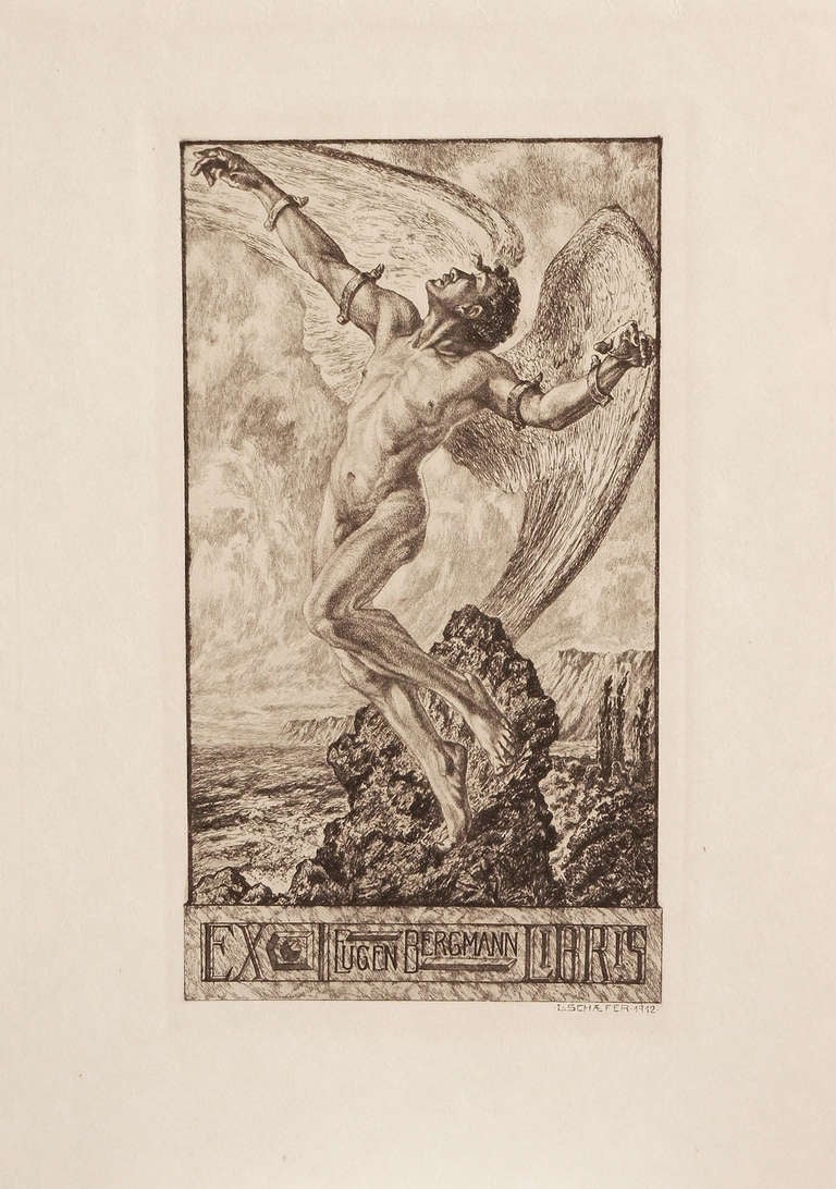 „Icarus“, seltene große Buchplatte von Schaefer für Eugen Bergmann, „Icarus“ (Deutsch) im Angebot