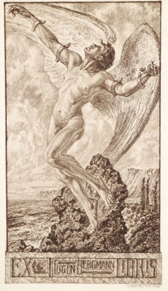 "Icarus, " Rare Large Bookplate by Schaefer for Eugen Bergmann