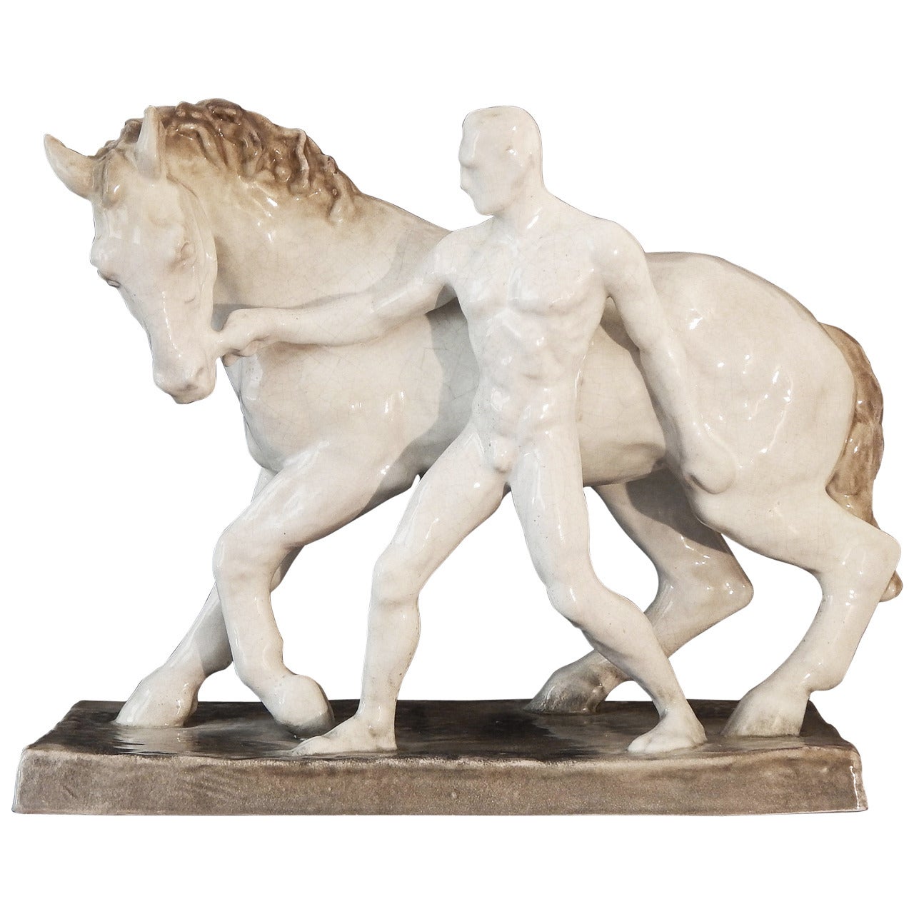 "Walking the Horse, " Nude Male Sculpture by Else Bach for Karlsruhe, Art Deco