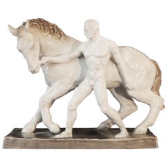 "Walking the Horse," Nude Male Sculpture by Else Bach for Karlsruhe, Art Deco