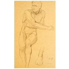 "Seated Male Nude, " Drawing by Joe Waano Gano