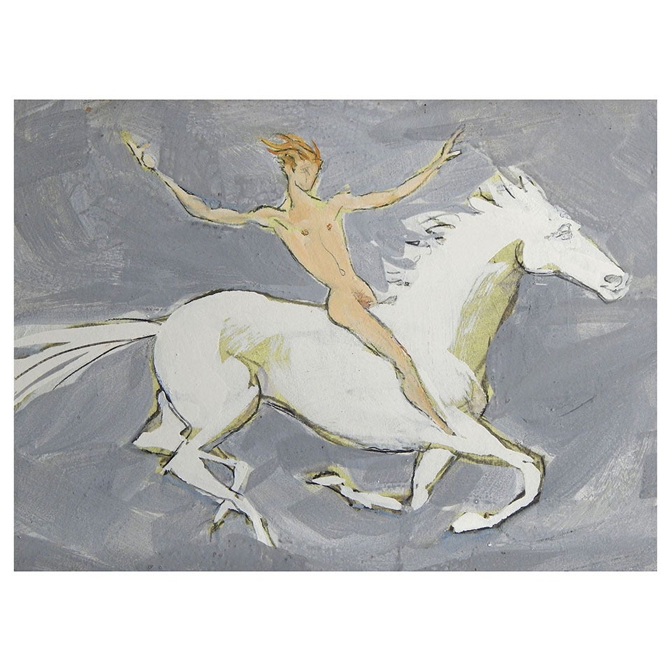"Nude Male on Horseback, " Bravura Painting by Emlen Etting