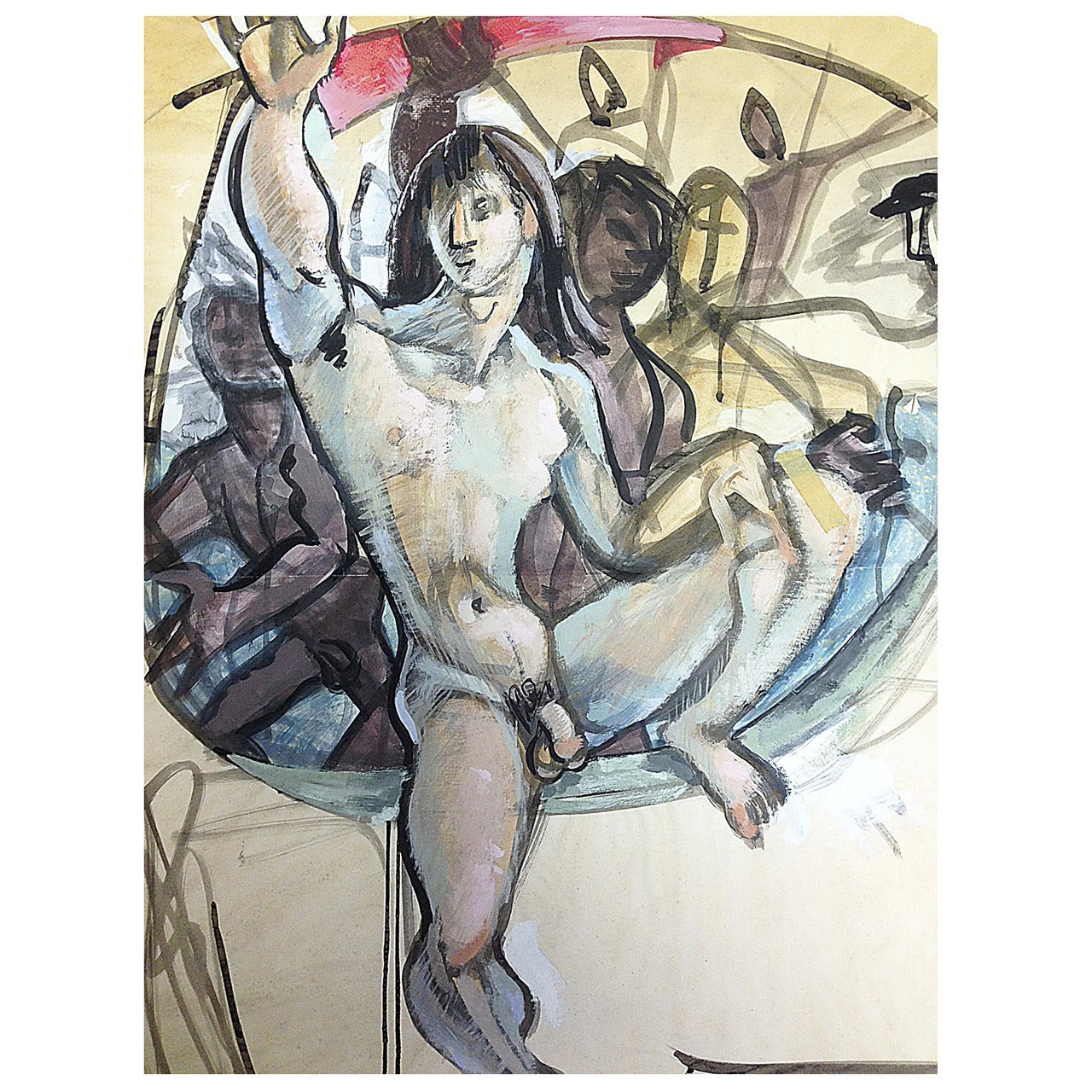 "Nudes Stepping Forth, " Large Theatrical Sketch by Raoul Pene du Bois For Sale
